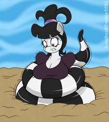 Size: 2807x3128 | Tagged: safe, artist:lunahazacookie, imported from derpibooru, oc, oc only, anthro, earth pony, snake, clothes, coils, earth pony oc, female, gritted teeth, quicksand, solo, sweat, sweatdrops, teeth, worried