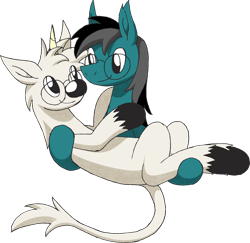 Size: 2458x2394 | Tagged: safe, artist:emc-blingds, imported from derpibooru, oc, oc only, earth pony, pony, unicorn, bridal carry, carrying, earth pony oc, glasses, horn, leonine tail, male, simple background, smiling, stallion, tail, transparent background, unicorn oc