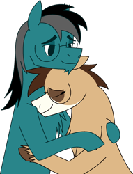 Size: 1440x1880 | Tagged: safe, artist:emc-blingds, imported from derpibooru, oc, oc only, earth pony, pony, duo, earth pony oc, eyes closed, facial hair, glasses, hug, male, simple background, smiling, stallion, transparent background, unshorn fetlocks