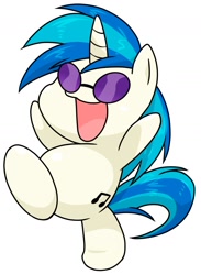 Size: 1085x1480 | Tagged: safe, artist:batipin, imported from derpibooru, dj pon-3, vinyl scratch, pony, unicorn, chibi, cute, female, happy, mare, open mouth, simple background, solo, sunglasses, vinyl's glasses, volumetric mouth, white background