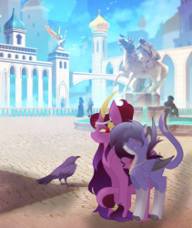 Size: 2838x3366 | Tagged: safe, artist:thecommandermiky, imported from derpibooru, oc, alicorn, pegasus, pony, nadia satrinava, ponified, the arcana, visual novel game