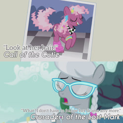 Size: 1920x1920 | Tagged: safe, edit, edited screencap, editor:itsmgh1203, imported from derpibooru, screencap, cheerilee, silver spoon, earth pony, pony, call of the cutie, crusaders of the lost mark, season 1, season 5, duo, duo female, eyes closed, female, filly, foal, mare, open mouth, open smile, smiling, text