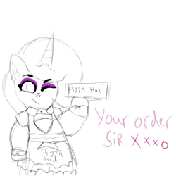 Size: 5000x5000 | Tagged: safe, artist:houndy, imported from derpibooru, oc, oc:houndy, unicorn, clothes, dress, dressup, eyeliner, eyeshadow, femboy, food, looking at you, makeup, male, one eye closed, pizza, pizza box, pizza hut, smiling, smirk, smug, wink, winking at you