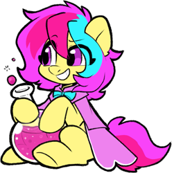 Size: 721x728 | Tagged: safe, artist:oofycolorful, imported from derpibooru, oc, oc only, oc:cuihua, earth pony, cape, clothes, cute, female, mare, potion, simple background, sitting, smiling, solo, transparent background