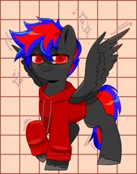 Size: 1054x1338 | Tagged: safe, imported from derpibooru, oc, oc:shadow sky, pegasus, commission, fanfic, male, pegasus oc, red and black oc, red eyes