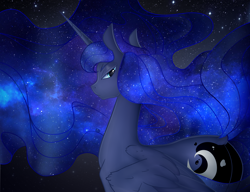 Size: 3000x2300 | Tagged: safe, artist:s.l.guinefort, imported from derpibooru, princess luna, alicorn, pony, ethereal mane, female, galaxy mane, mare, night, solo