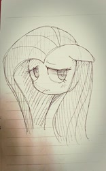 Size: 640x1024 | Tagged: safe, artist:maren, imported from derpibooru, fluttershy, pony, 2013, blushing, bust, doodle, female, floppy ears, lined paper, mare, old art, portrait, solo, traditional art, wavy mouth