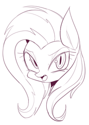 Size: 994x1390 | Tagged: safe, artist:maren, imported from derpibooru, fluttershy, bat pony, pony, 2014, bat ponified, bust, doodle, female, flutterbat, mare, monochrome, old art, open mouth, portrait, race swap, solo