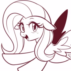 Size: 2800x2800 | Tagged: safe, artist:maren, imported from derpibooru, fluttershy, pegasus, pony, 2019, bust, doodle, female, floppy ears, flying, mare, old art, open mouth, smiling, solo