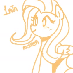 Size: 2400x2400 | Tagged: safe, artist:maren, imported from derpibooru, fluttershy, pegasus, pony, 2019, doodle, female, mare, monochrome, old art, sitting, smiling, solo