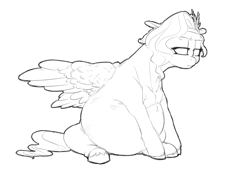 Size: 2508x1764 | Tagged: safe, artist:snspony, imported from derpibooru, pipp petals, pegasus, pony, belly, big belly, female, g5, mare, monochrome, pregnant, sitting, solo, wings