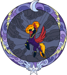 Size: 640x718 | Tagged: safe, artist:rumista, imported from derpibooru, oc, oc only, oc:moonatik, pegasus, pony, animated, clothes, commission, costume, crescent moon, flying, gif, lightning, loop, male, moon, pegasus oc, perfect loop, shadowbolts, shadowbolts costume, simple background, solo, stained glass, stallion, storm, stormcloud, transparent background, wings, your character here