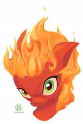 Size: 1920x2874 | Tagged: safe, artist:redi, imported from derpibooru, oc, oc only, oc:redi, pegasus, pony, bust, female, fiery mane, looking at you, mane of fire, mare, portrait, raised eyebrow, simple background, solo, white background