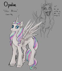 Size: 4760x5448 | Tagged: safe, artist:misstwipietwins, imported from derpibooru, alicorn, pony, spoiler:g5, spoiler:my little pony: make your mark, absurd resolution, g5, gray background, opaline, redesign, simple background, solo, spread wings, wings