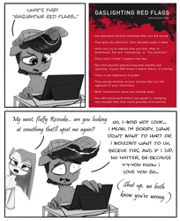 Size: 3500x4279 | Tagged: safe, artist:chopsticks, imported from derpibooru, pinkie pie, oc, oc:chopsticks, pegasus, pony, comic:wtb is this?, canon x oc, comic, computer, computer mouse, female, gaslighting, hat, laptop computer, male, monochrome, pinkamena diane pie, text, wing hands, wings