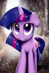 Size: 512x768 | Tagged: safe, imported from twibooru, twilight sparkle, pony, unicorn, detailed background, female, image, looking at you, machine learning generated, mare, png, stable diffusion, twibooru exclusive