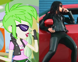 Size: 1200x960 | Tagged: safe, imported from derpibooru, cherry crash, human, equestria girls, bad girl, comparison, fefe dobson, glasses, irl, irl human, photo, pose, sunglasses