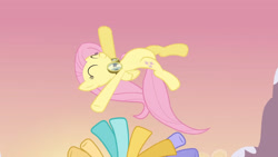 Size: 3410x1920 | Tagged: safe, imported from derpibooru, screencap, fluttershy, pegasus, pony, hurricane fluttershy, season 2, ^^, cute, eyes closed, female, goggles, high res, male, mare, offscreen character, shyabetes, smiling, solo focus, stallion