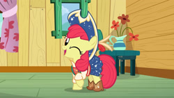 Size: 3410x1920 | Tagged: safe, imported from derpibooru, screencap, apple bloom, earth pony, pony, on your marks, season 6, adorabloom, boots, clubhouse, cowboy boots, cowboy hat, crusaders clubhouse, cute, female, filly, foal, hat, high res, looking at you, one eye closed, open mouth, open smile, shoes, smiling, smiling at you, solo, wink, winking at you