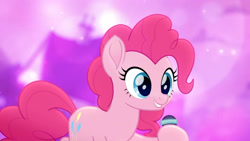 Size: 3410x1920 | Tagged: safe, imported from derpibooru, screencap, pinkie pie, earth pony, pony, rainbow roadtrip, female, high res, mare, microphone, smiling, solo