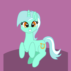 Size: 1600x1600 | Tagged: safe, artist:platinumdrop, imported from derpibooru, lyra heartstrings, pony, unicorn, commission, female, horn, looking at you, mare, orange eyes, simple background, smiling, smiling at you, solo, tail, ych example, your character here