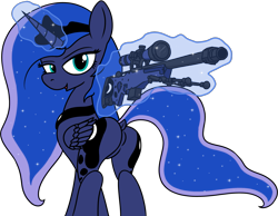 Size: 2647x2054 | Tagged: safe, imported from derpibooru, princess luna, alicorn, pony, /mlp/ tf2 general, awp, dock, female, gun, levitation, magic, mare, rifle, simple background, sniper rifle, solo, tail, team fortress 2, telekinesis, transparent background, weapon