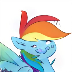 Size: 1024x1024 | Tagged: safe, imported from derpibooru, ai content, ai generated, derp, generator:thisponydoesnotexist, help me, machine learning abomination, not rainbow dash, solo