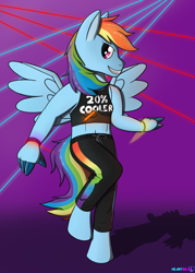 Size: 2000x2800 | Tagged: safe, artist:passionpanther, imported from derpibooru, rainbow dash, anthro, pegasus, unguligrade anthro, series:plur is magic, 20% cooler, dancing, finger hooves, glowstick, party, rave, solo