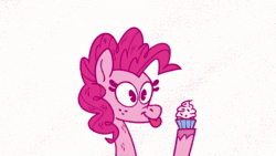 Size: 1280x720 | Tagged: safe, artist:jimmyjamno1, imported from derpibooru, pinkie pie, earth pony, pony, animated, cupcake, eating, food, happy, smiling, solo, sound, tongue out, webm