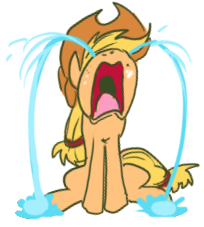 Size: 204x227 | Tagged: safe, artist:jowyb, edit, imported from derpibooru, applejack, earth pony, pony, applejack's hat, cowboy hat, cropped, crying, crying on the outside, female, freckles, frown, hat, mare, nose in the air, ocular gushers, open mouth, sad, simple background, sitting, volumetric mouth, white background