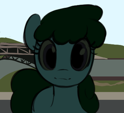 Size: 364x334 | Tagged: safe, artist:_ton618_, imported from derpibooru, oc, oc:green tea, earth pony, pony, aggie.io, bridge, female, looking at you, lowres, mare, solo