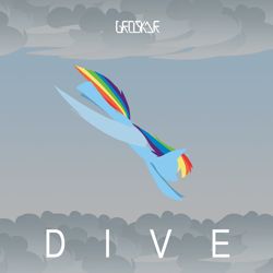 Size: 1400x1400 | Tagged: dead source, safe, artist:groskar, imported from derpibooru, rainbow dash, pegasus, pony, diving, lineless, solo, song cover