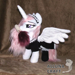 Size: 1024x1024 | Tagged: safe, artist:allunacraft, imported from derpibooru, princess celestia, alicorn, pony, princess molestia, clothes, duster, irl, maid, mouth hold, photo, plushie, solo