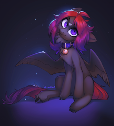 Size: 960x1063 | Tagged: safe, artist:ink_architect, imported from derpibooru, oc, oc only, oc:shaded star, pegasus, pony, bell, bell collar, chest fluff, coat markings, collar, facial markings, female, head tilt, heart mark, looking at you, mare, neck fluff, pegasus oc, pony oc, signature, sitting, solo, spread wings, star (coat marking), unshorn fetlocks, wings