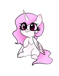 Size: 1074x1368 | Tagged: safe, artist:petaltwinkle, imported from derpibooru, princess celestia, alicorn, pony, baby, baby celestia, baby pony, cewestia, eye clipping through hair, female, filly, filly celestia, foal, heart, heart eyes, pink-mane celestia, simple background, solo, white background, wingding eyes, younger