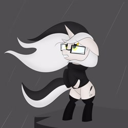 Size: 3000x3000 | Tagged: safe, artist:bestponies, imported from derpibooru, oc, oc only, oc:diamond horseshoe, pony, unicorn, bipedal, clothes, female, glasses, looking up, mare, rain, solo, sweater, vent art, wind, windswept hair, windswept mane, worried, yellow eyes
