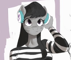 Size: 780x659 | Tagged: safe, artist:cadillac-dynamite, imported from derpibooru, octavia melody, anthro, earth pony, clothes, female, headphones, headset, shirt, solo, striped shirt