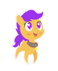 Size: 885x1080 | Tagged: safe, artist:happy harvey, imported from derpibooru, scootaloo, pegasus, pony, blush sticker, blushing, choker, collar, colored pupils, cute, cutealoo, female, filly, foal, happy, looking up, name tag, open mouth, open smile, pet tag, phone drawing, pony pet, simple background, simplistic art style, slave, smiling, studded choker, transparent background