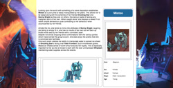 Size: 1586x815 | Tagged: safe, artist:lummh, artist:ternonadime, imported from derpibooru, oc, oc only, oc:mistee, pony, comic:the lost sun, magicorn, reference sheet, solo, solo focus, text, wiki