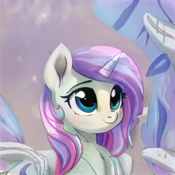 Size: 1024x1024 | Tagged: safe, imported from derpibooru, pony, ai content, ai generated, ambiguous race, blue eyes, female, generator:thisponydoesnotexist, horn, mare, not potion nova, purple mane, solo