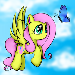 Size: 2000x2000 | Tagged: safe, artist:meotashie, imported from derpibooru, fluttershy, butterfly, pegasus, pony, female, solo