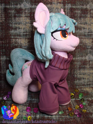 Size: 2304x3072 | Tagged: safe, artist:1stastrastudio, imported from derpibooru, oc, oc only, earth pony, pony, clothes, commission, ear fluff, female, irl, long sleeves, mare, photo, plushie, smiling, solo, standing, sweater