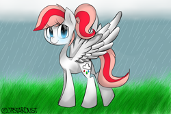 Size: 3000x2000 | Tagged: safe, artist:meotashie, imported from derpibooru, oc, oc only, oc:nimbus, pegasus, pony, female, grass, rain, solo