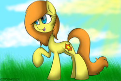 Size: 3000x2000 | Tagged: safe, artist:meotashie, imported from derpibooru, oc, oc only, oc:bumbleshine, earth pony, pony, earth pony oc, female, grass, solo