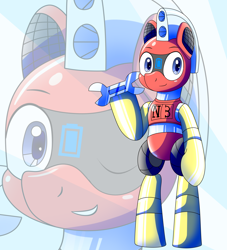 Size: 2000x2200 | Tagged: safe, artist:trackheadtherobopony, imported from derpibooru, oc, oc:trackhead, pony, robot, robot pony, semi-anthro, one eye closed, solo, wink, wrench, zoom layer