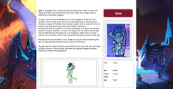 Size: 1586x815 | Tagged: safe, artist:lummh, artist:ternonadime, imported from derpibooru, oc, oc only, oc:gaia, dragon, pony, comic:the lost sun, magicorn, reference sheet, solo, solo focus, text, wiki