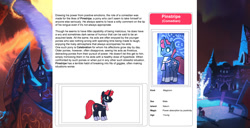 Size: 1586x815 | Tagged: safe, artist:lummh, artist:ternonadime, imported from derpibooru, oc, oc only, oc:pinstripe, pony, comic:the lost sun, magicorn, reference sheet, solo, solo focus, text, wiki