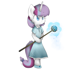 Size: 2500x2300 | Tagged: safe, artist:meotashie, imported from derpibooru, oc, oc only, pony, semi-anthro, unicorn, female, horn, magic, simple background, solo, staff, unicorn oc, white background