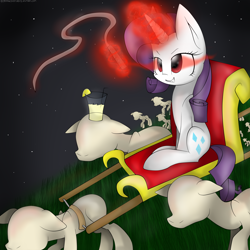 Size: 2300x2300 | Tagged: safe, artist:meotashie, imported from derpibooru, rarity, pony, unicorn, corrupted, dark magic, evil rarity, female, glowing, glowing horn, horn, magic, mannequin, solo