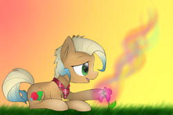 Size: 3000x2000 | Tagged: safe, artist:meotashie, imported from derpibooru, oc, oc only, earth pony, pony, earth pony oc, flower, grass, solo